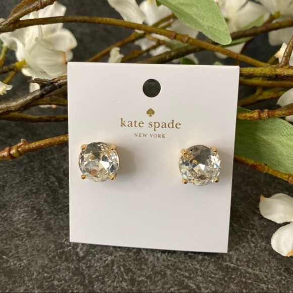 KATE SPADE NWT Clear Gold Gumdrop Stud Earrings - Picture 2 of 7